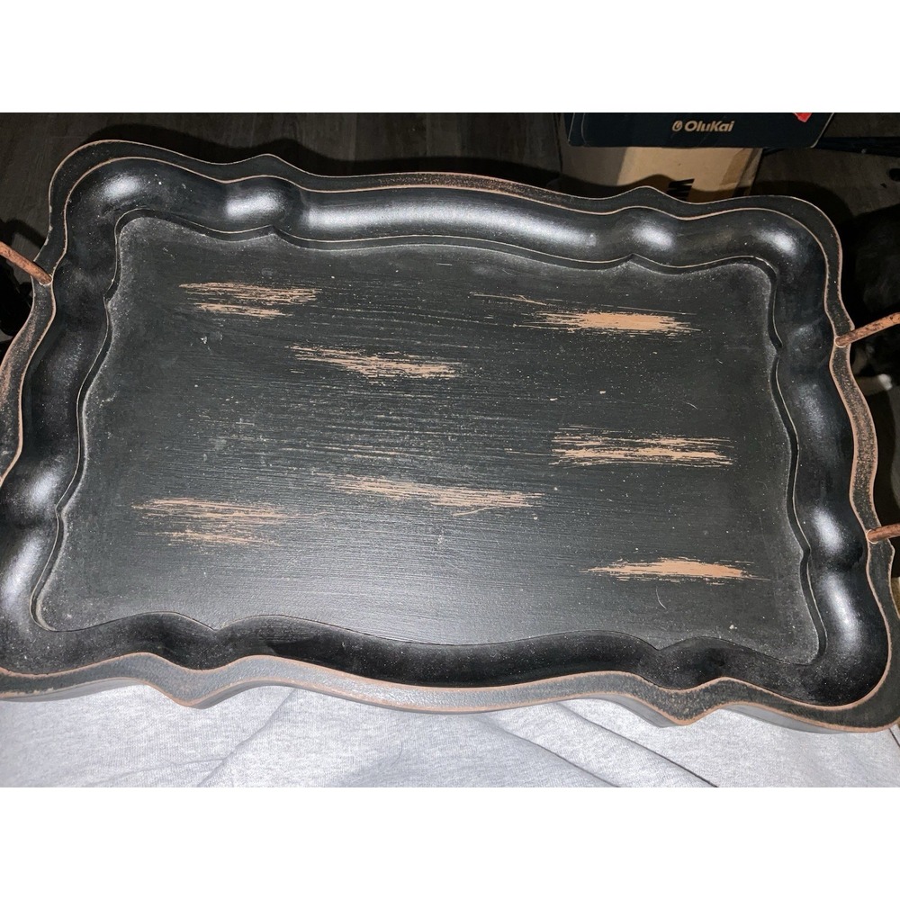 Wooden Serving Decor Gray Black Primitive Country French Handles